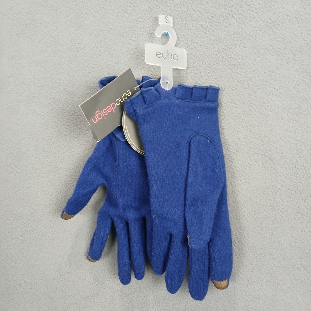 Echo‎ Design Gloves Womens Small Blue Knit Mobile Sensitive Thermal Ruffle Warm